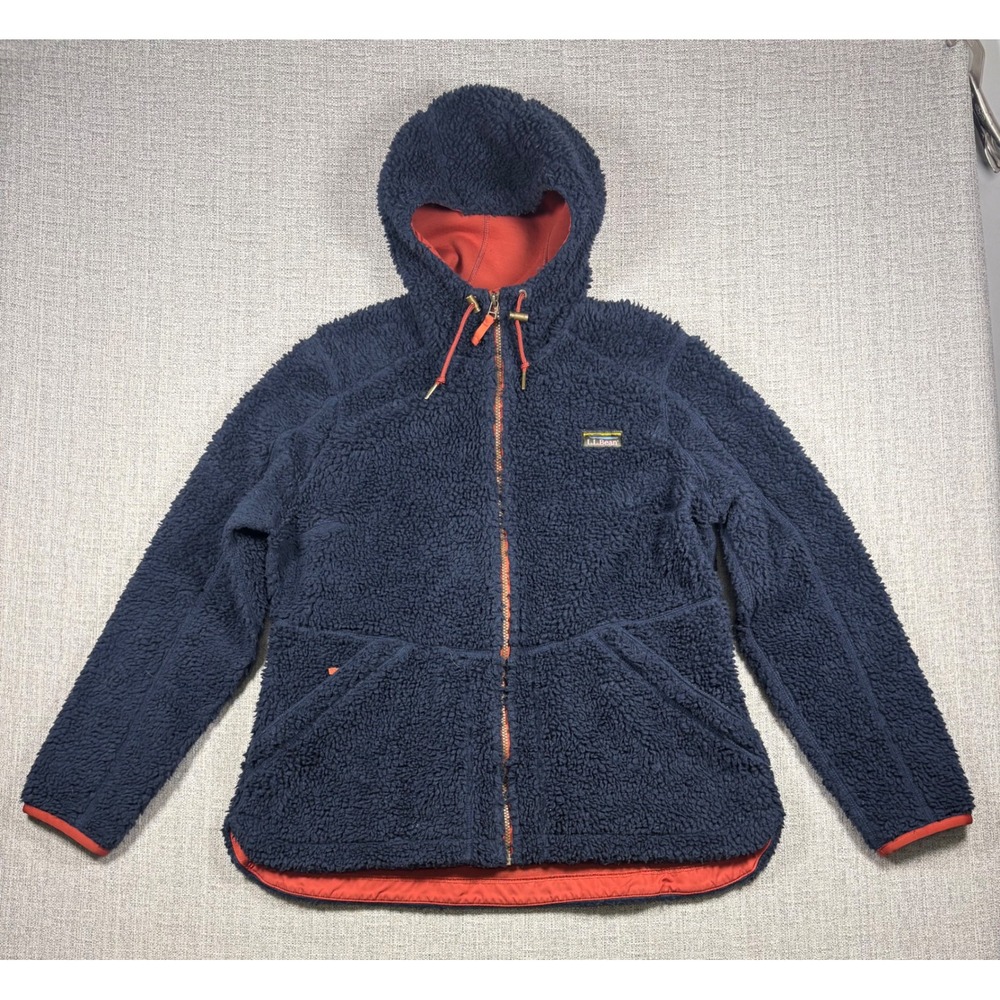 L.L.Bean Sherpa Fleece Hooded Jacket Womens XL Regular Navy Blue Full Zip 510330